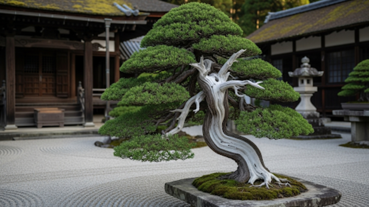 樹齢400年を感じさせる荘厳な真柏の盆栽イメージ