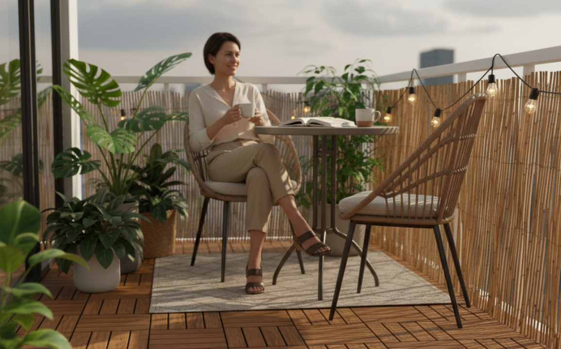 理想のベランダで満足そうにくつろぐ人物