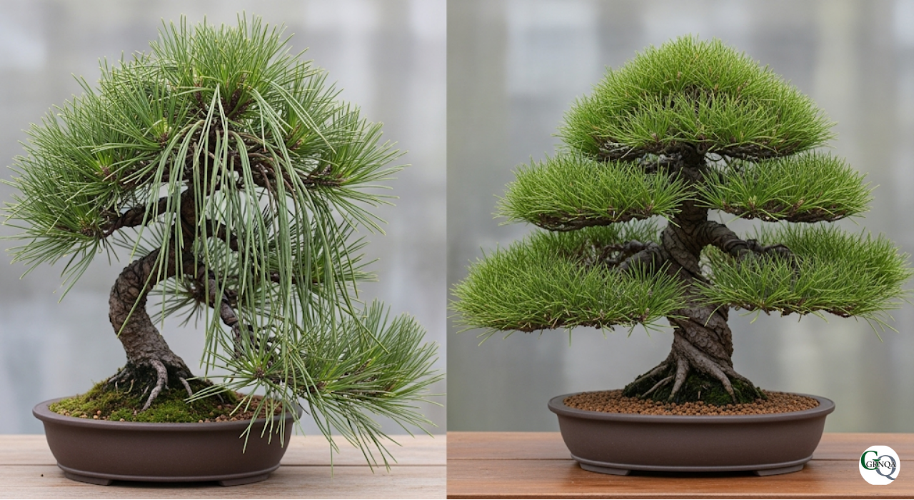 徒長した松の盆栽