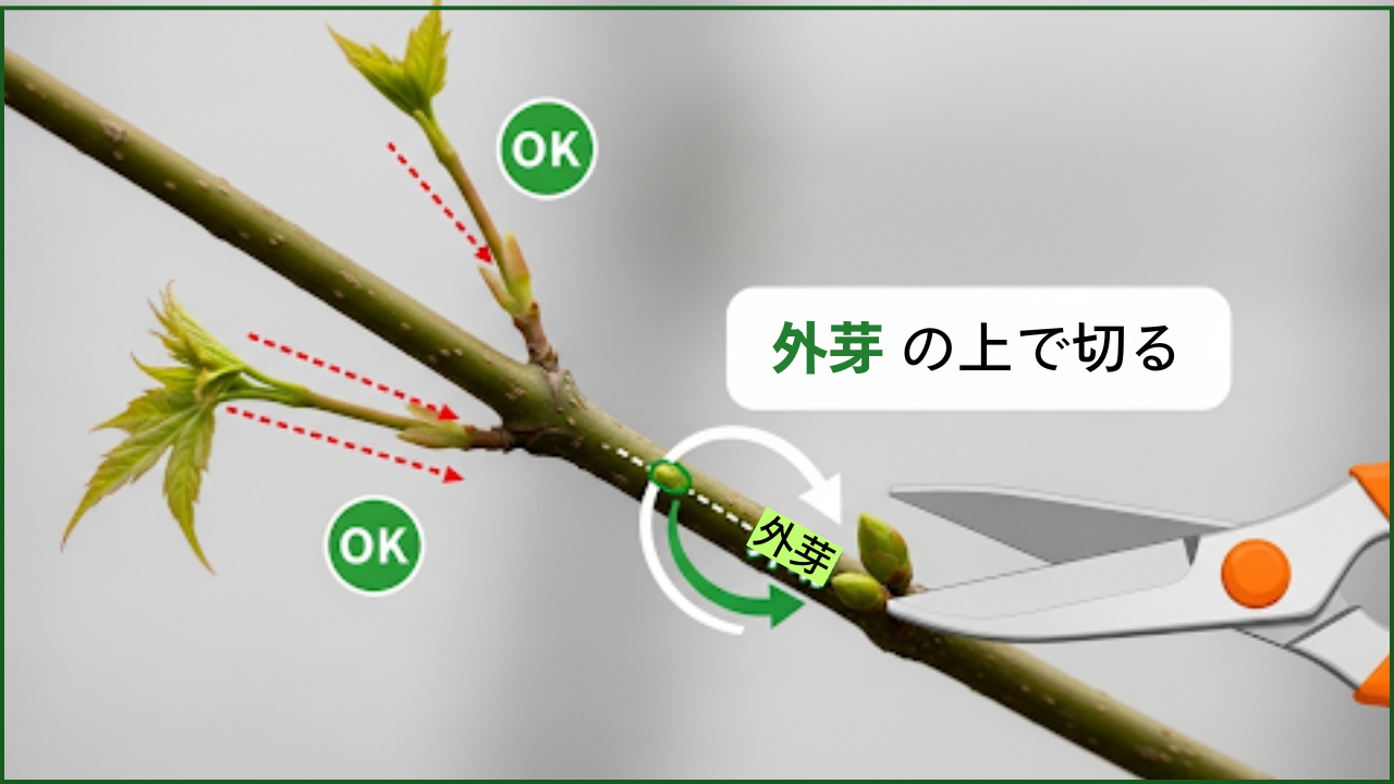もみじ盆栽の基本的な剪定方法の図解