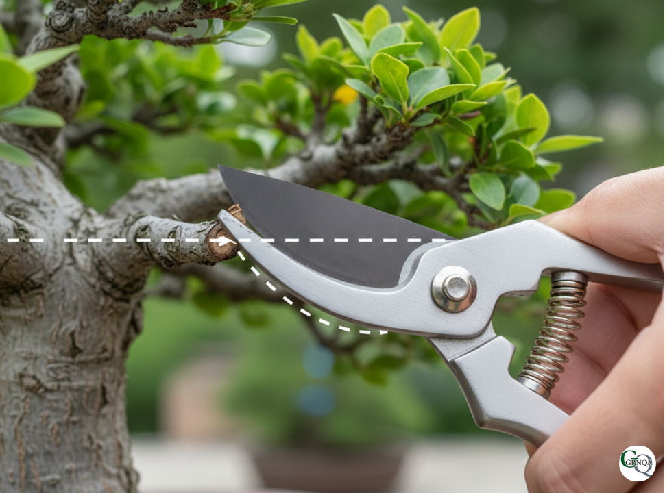 枯れた枝の正しい剪定位置を示す写真