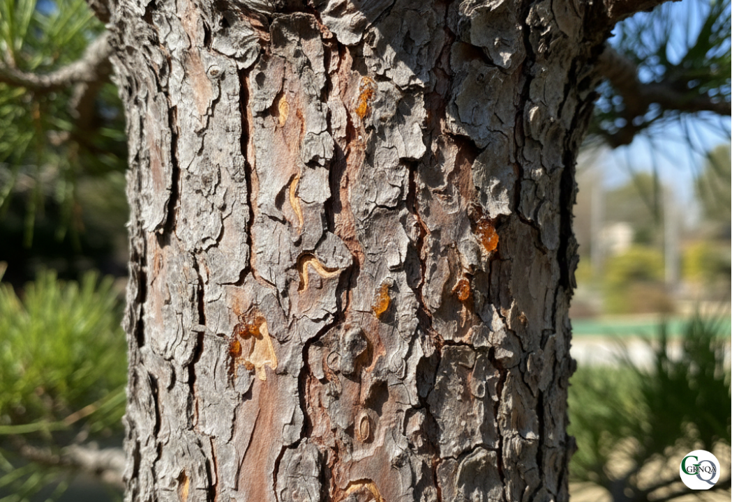 マツノマダラカミキリによる産卵マークが残る幹