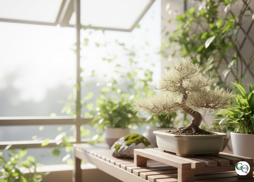 半日陰で風通しの良い、盆栽の理想的な養生場所