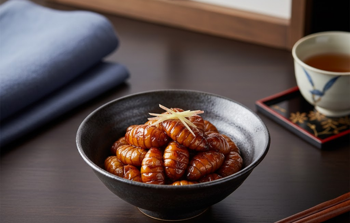 上品な小鉢に盛り付けられた「蜂の子」の甘露煮の写真